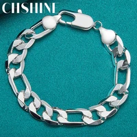 chshine 925 sterling silver 12mm square buckle bracelet for man women fashion simple wedding party charm jewelry