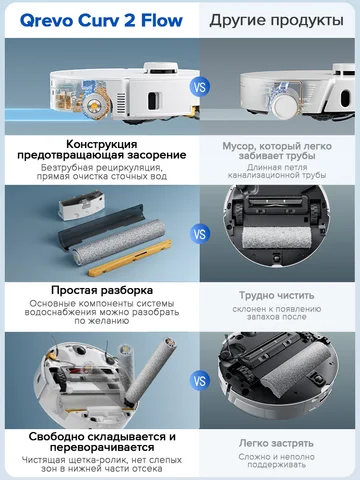 Робот-пылесос Roborock Qrevo Curv, <500 Вт, беспроводной, влажная уборка, пылесборник