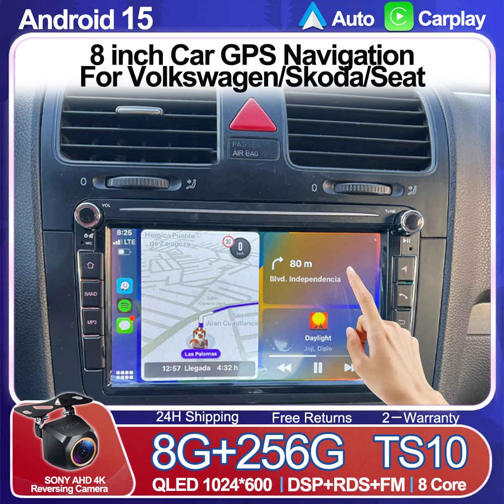 Фото 8-дюймовый автомобильный радиоприемник Android 15 для VW Volkswagen Skoda Octavia Golf 5 6 Touran Passat B6 Polo Jetta Универсальный мультимедийный карплей Wi-Fi 5G №1