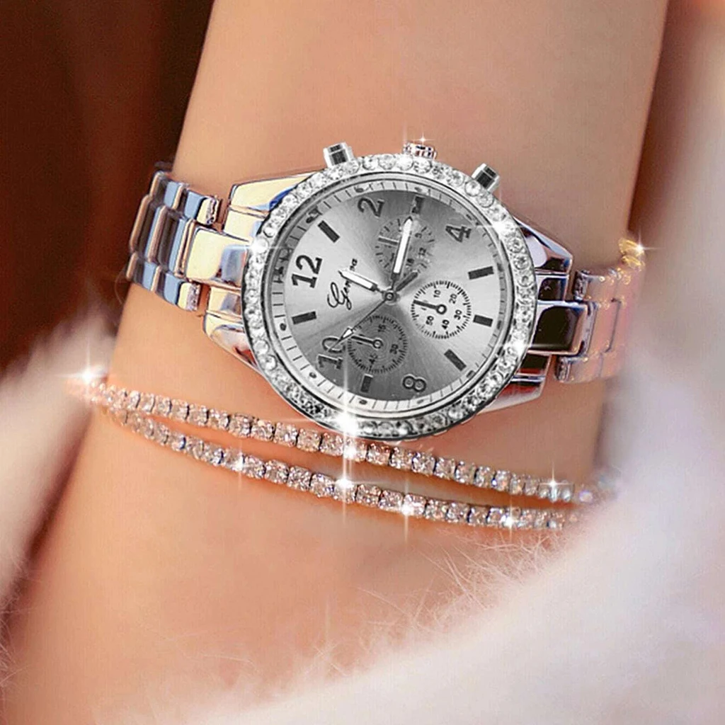

New Watches Set Luxury Diamond Rhinestone Gold Quartz Watch Women Fashion Wristwatches Ladies For Girl Clock relogio feminino