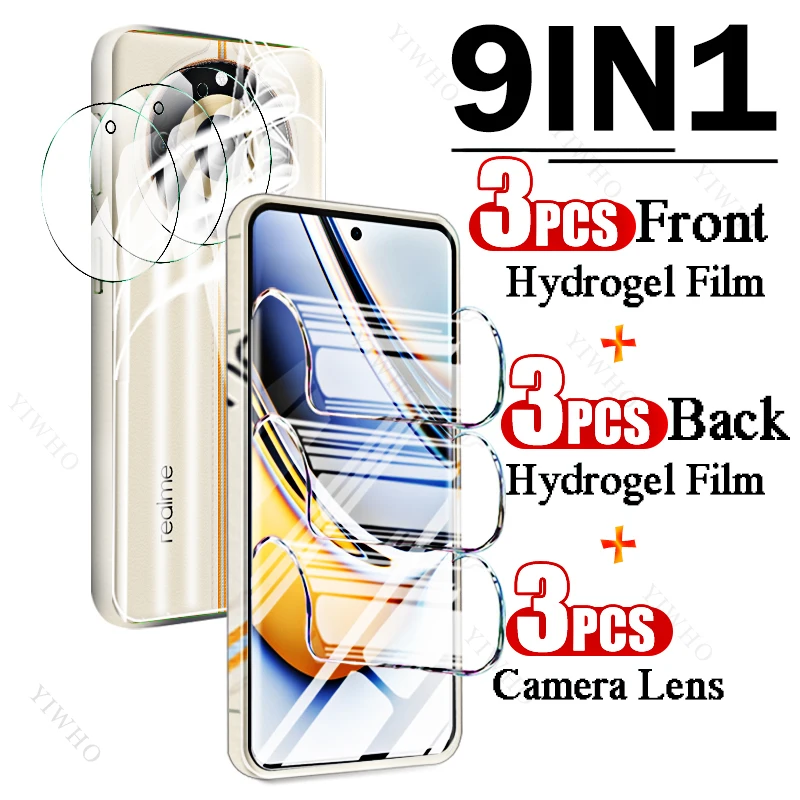 

9in1 Full Cover Front Back Hydrogel Film for Realme 11 Pro Plus Fingerprint Screen Protector for Realme 11 Pro+ + Camera Lens HD