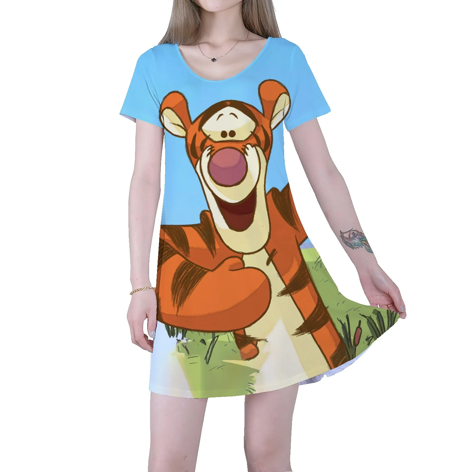 

Pooh Bear Disney same style girl's dress summer girl's skirt small fresh full print bear cotton princess casual nightdress