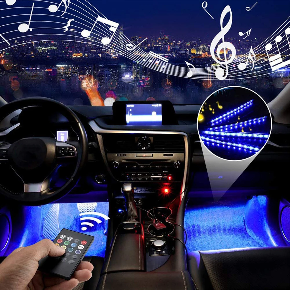 Светодиодная лента для салона автомобиля неоновая подсветка с дистанционным