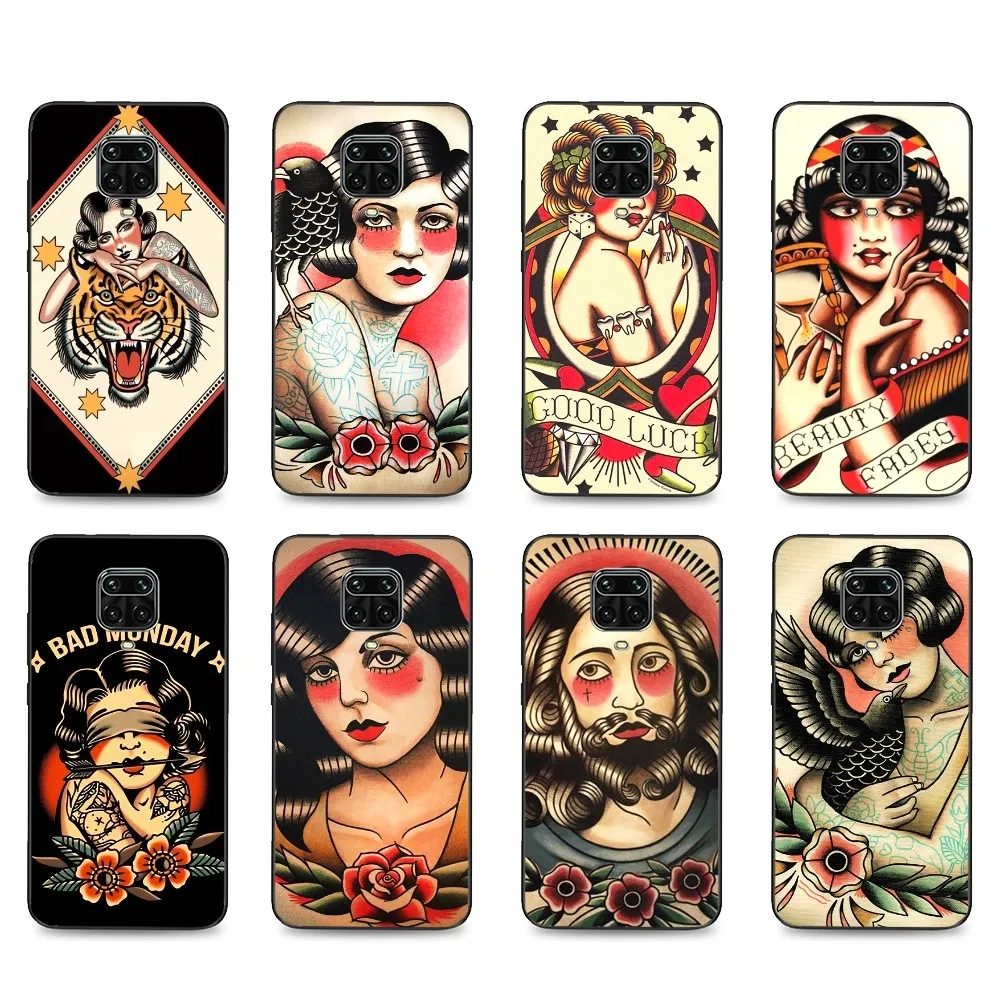 e szkolne etui na telefon z tatuażem dla Xiaomi Mi 5X 8 9 10 11 12 lite pro 10T PocoX3pro PocoM3 Note