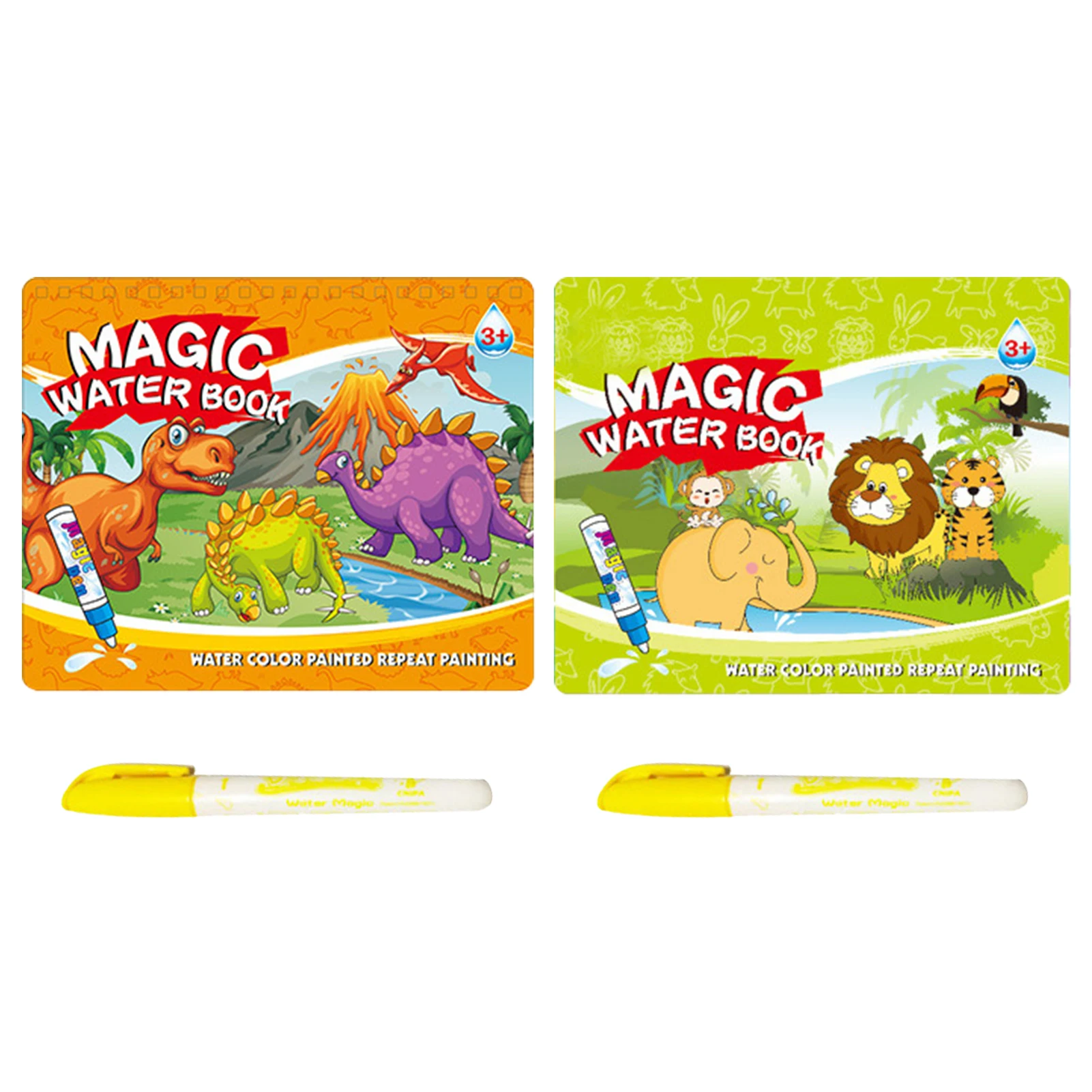 

2pcs With Pen Toddler Gift Water Coloring Book Boy Girl Doodle For Kids Number Transportation Dinosaur Animal Reusable Learning