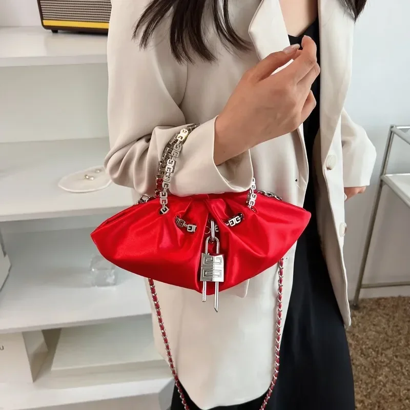 

Designer Shoulder Folds Shape Handbag Purse Bag Luxury Bags Ladies Totes And Dumpling Handbag Silk Bag Messenger Chain Crossbody