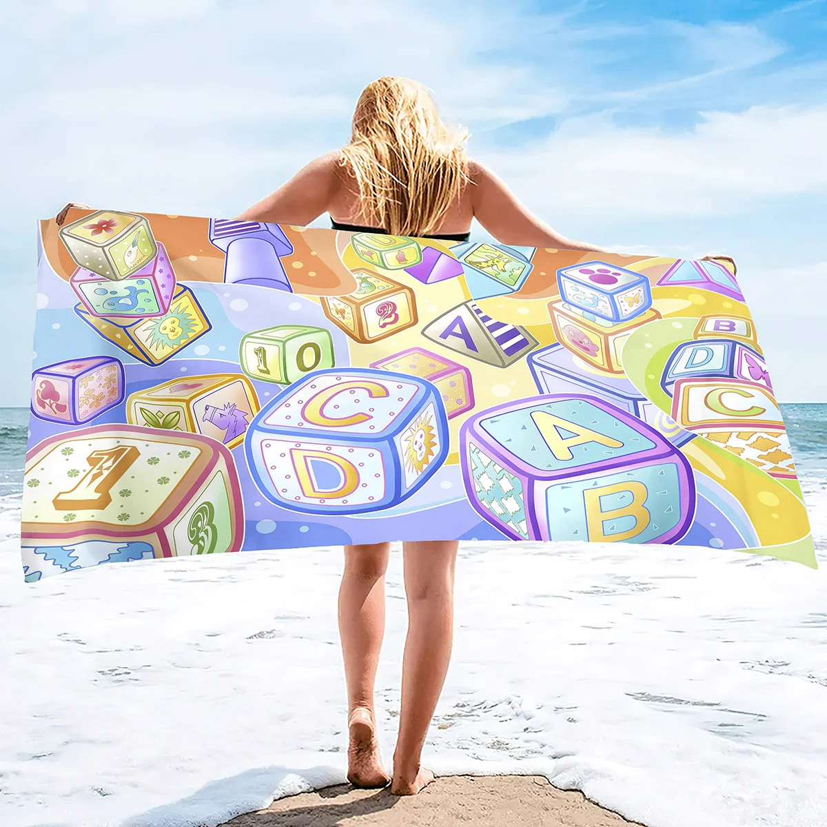 

Learning Alphabets Beach Towel Soft Highly Absorbent Large Decorative Towels,Quick Dry Beach Towel Sand Free Camp Pool Towel