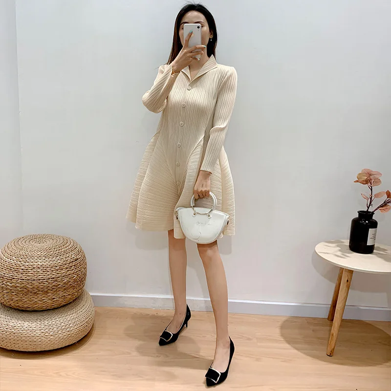 

SuperAen Temperament Big Size Women's Dress Spring Summer 2021 New A Line Office Lady Pleated Mini Dress