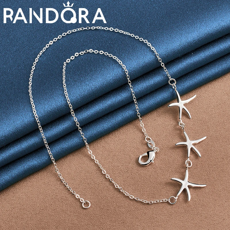 

Fashion Jewelry Silver Colour Necklace For Women Man Charm Three Starfish Pendant Chain 18 Inches Wedding Birthday Party Gift