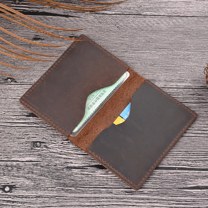 Vintage Cow Leather Credit Card Holder Bifold Short Wallet Bank Card Cover Ultra-thin Small Card Case Driving License Bag