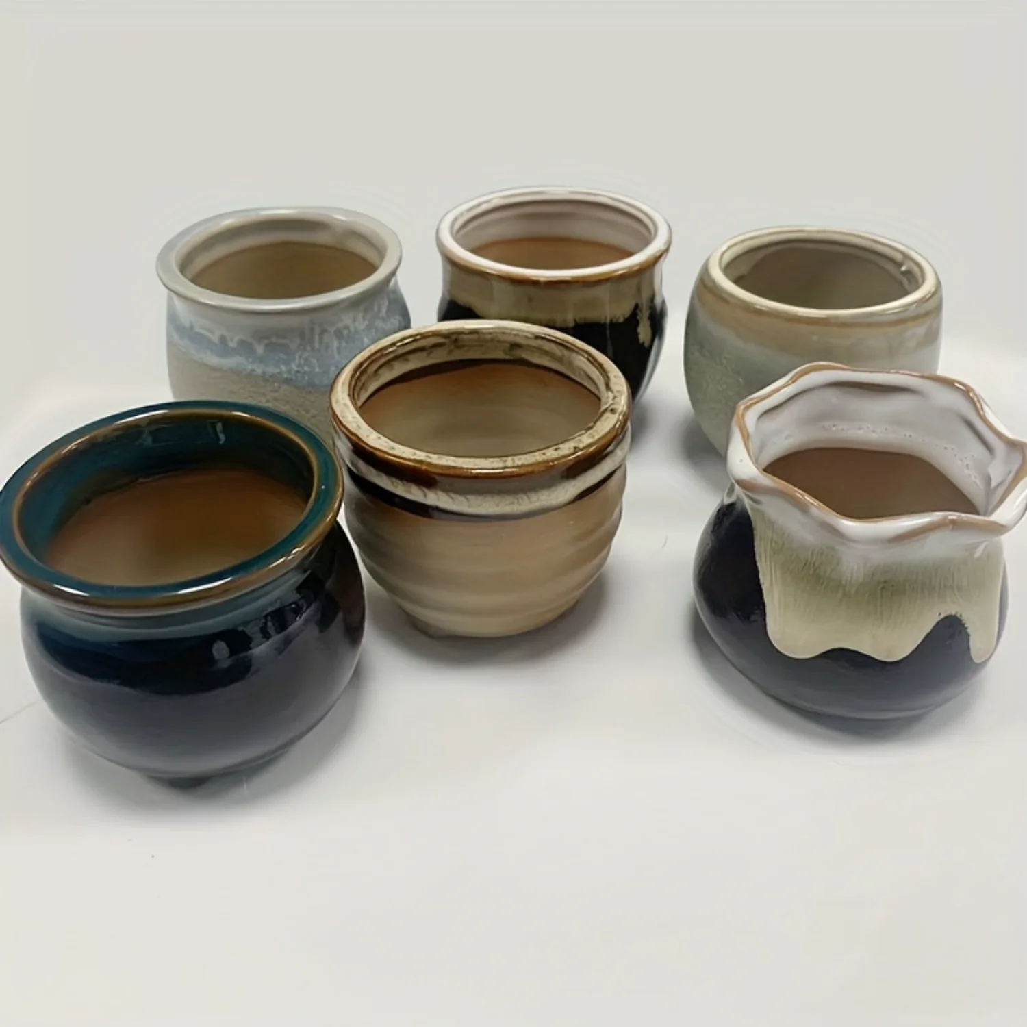 6 шт. мини-поток глазурованный цветок микропейзаж цветочный горшок бонсай для