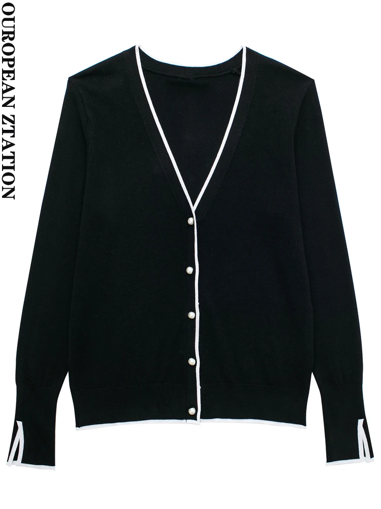 

Женский вязаный кардиган PAILETE с искусственным жемчугом и пуговицами, винтажный свитер с v-образным вырезом и длинным рукавом, женская верхняя одежда, шикарные топы, 2023