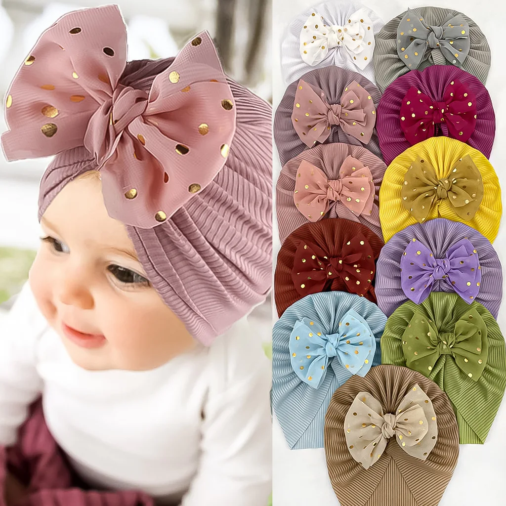 

Lovely Shiny Bowknot Baby Hat Cute Solid Color Baby Girls Boys Hat Turban Soft Newborn Infant Cap Beanies Head Wraps