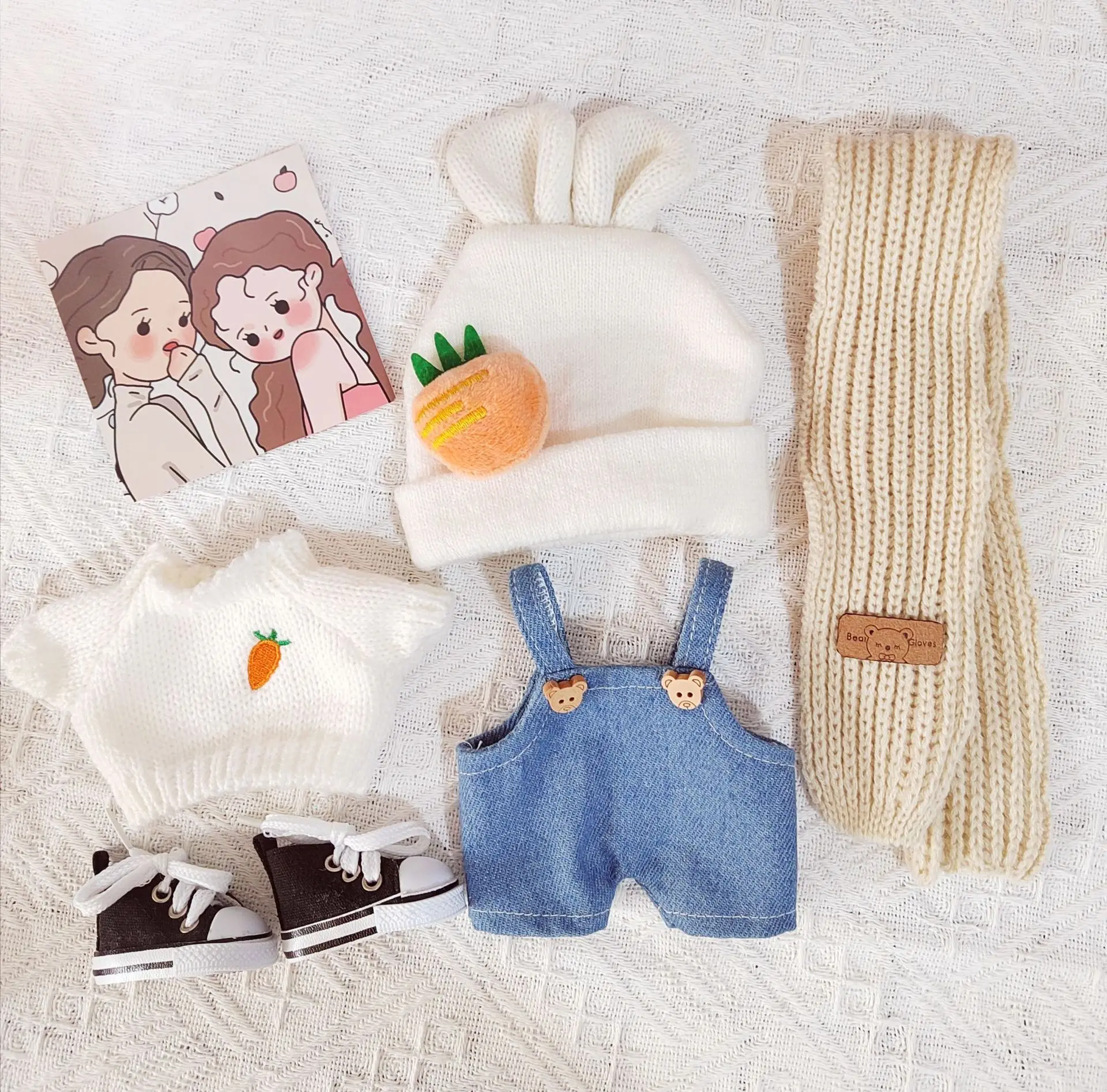 20cm Baby Doll's Clothes Carrot Sweater Bunny Hat Scarf Bear Strap Pants for Korea Kpop EXO Idol Dolls Bodysuit Clothing Fans