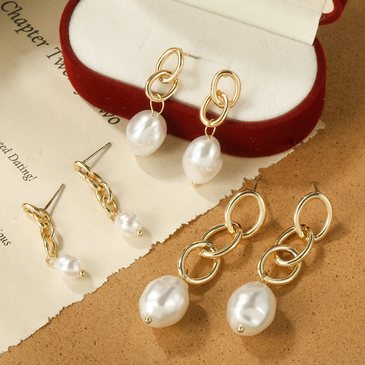

Luxury Fashion New 2022 Gold Chain Earrings Set with Pearl Drop Earrings for Women Girl Jewelry Gifts