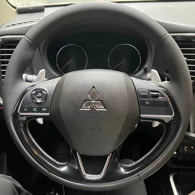 

Сшитый вручную черный, красный чехол из натуральной кожи на руль автомобиля для Mitsubishi Outlander 2016-2019 ASX18 Eclipse Cross 2018