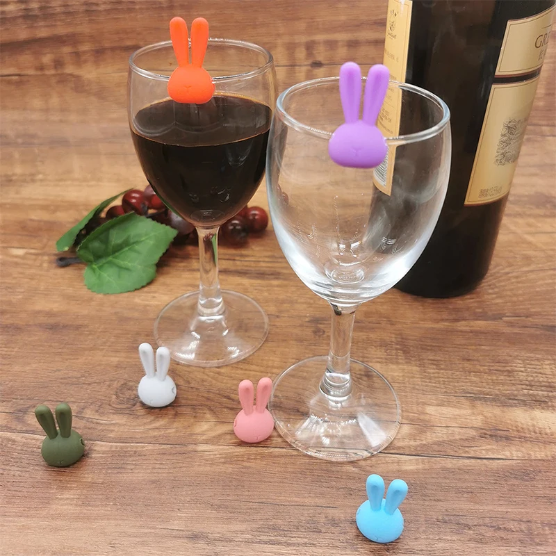 

6Pcs Wine Glass Marker Creative 3D Rabbit Ears Silicone Drink Charms Wine Identifier For Champagne Cocktails