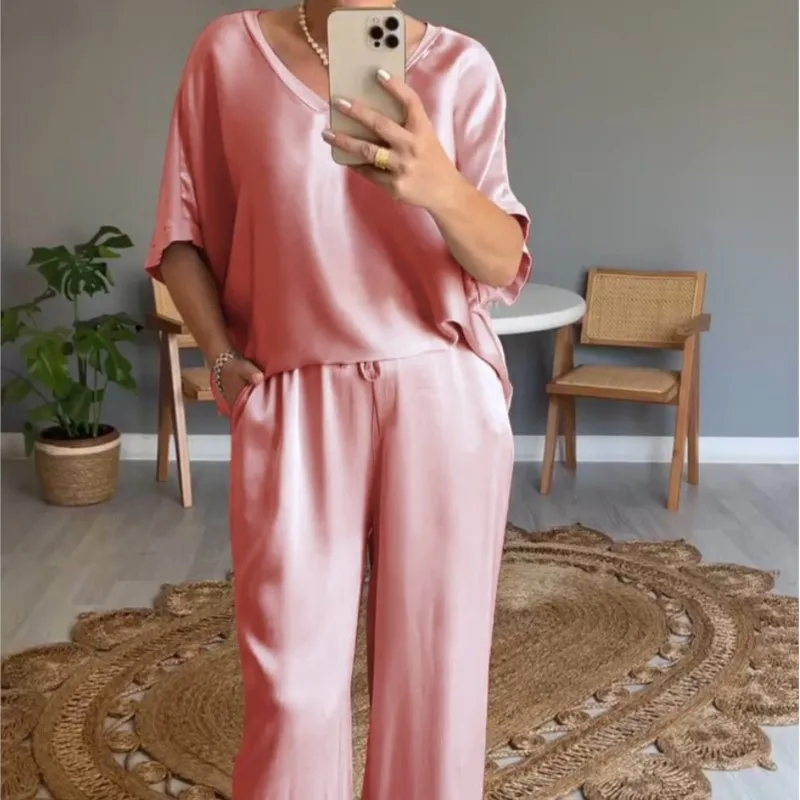 Элегантный женский летний модный черный атласный Свободный Топ с V-образным