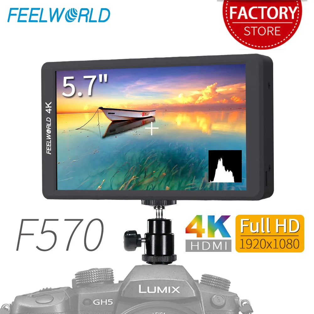 Фото Камера FEELWORLD F570 с алюминиевым корпусом, 5,7 дюйма, 4K, HDMI, IPS, LCD, Full HD, 1920x1080, внешний полевой монитор для цифровой зеркальной камеры №1