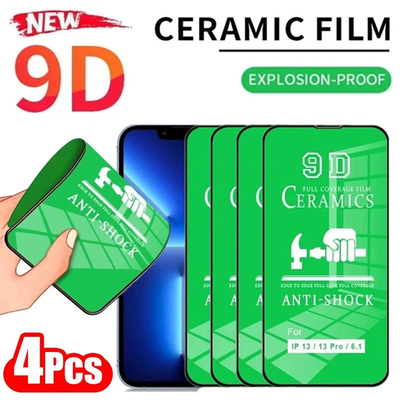 4Pcs 9D Soft Ceramic Film for iPhone 14 13 12 11 Pro Max 14 Plus Screen Protector for iPhone 12 Mini X XR XS MAX 6 7 8 Not-Glass