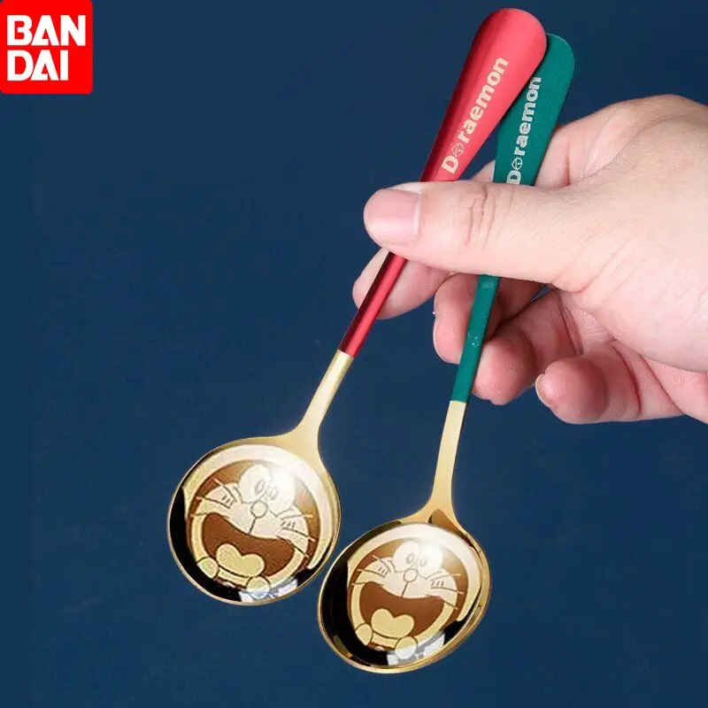 

Ложка Bandai Jingle из нержавеющей стали Xingba в виде кошки, милая круглая ложка дораэмона для домашнего студента, утолщенная ложка