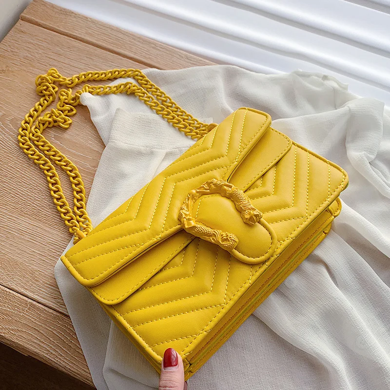 

2022New PU Leather Simple Messenger Bag Small Bag Female Bag Candy Color One-shoulder Chain Bag Bacchus Bag Messenger Female Bag