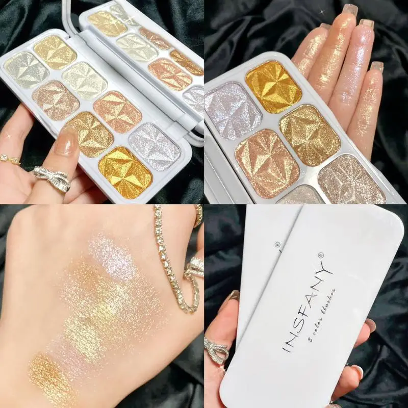 

INSFANY 8 Colors Diamond Highlighter Facial Bronzers Palette Makeup Face Contour Shimmer Powder Illuminator Highlight Cosmetics