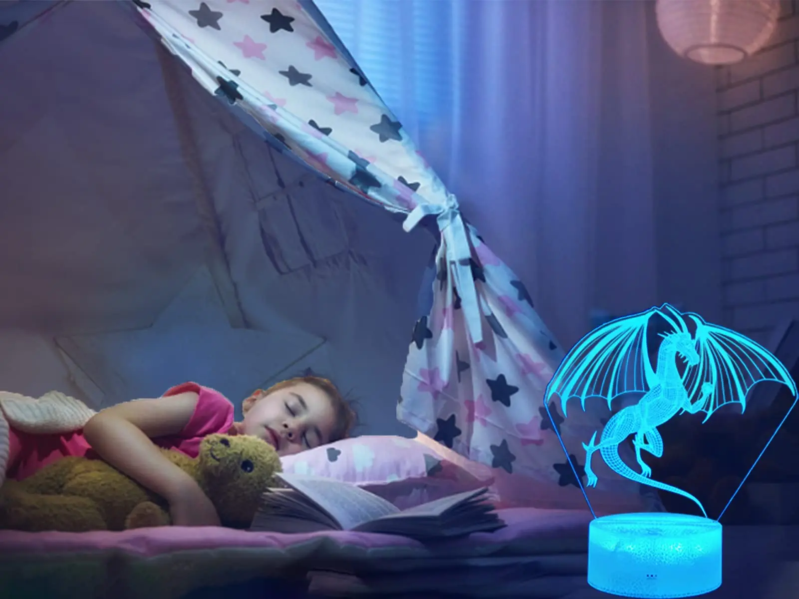 Ночсветильник с 3D драконом светодиодный светодиодная иллюзионная лампа