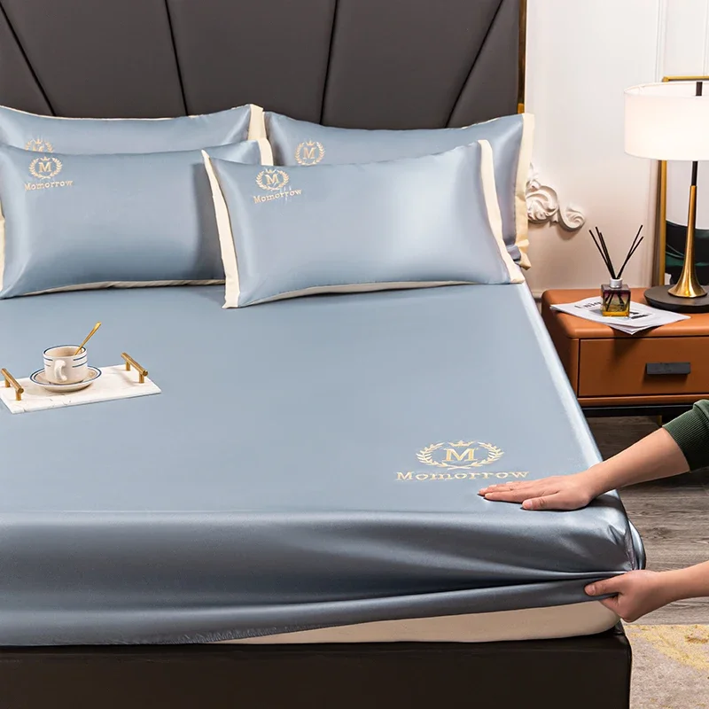 Синяя Роскошная ледяная шелковая ткань семейный летний однотонный защитный