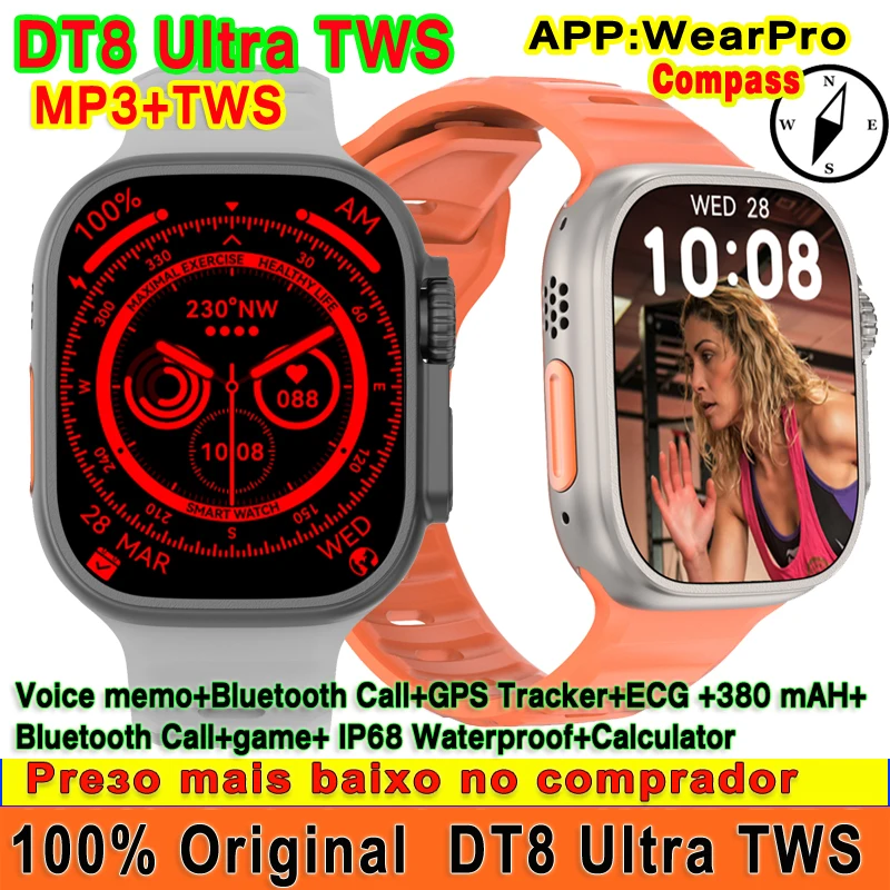 

Original DT8 Ultra TWS MP3 Smart Watch Compass 49MM Series NFC GPS Tracker ECG Game Bluetooth Call Voice Memo Smartwatch Men