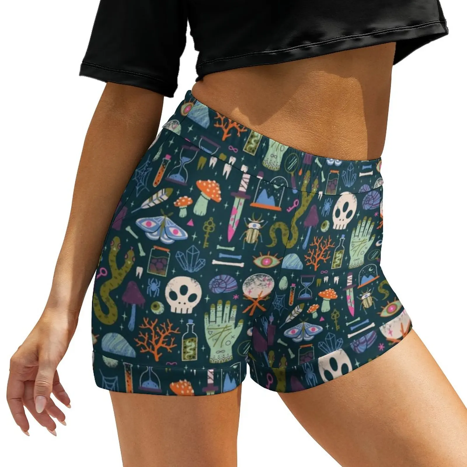 

Spell Skull Shorts Cabinet Of Curiosities Spooky Halloween Oversized Casual Shorts Sexy Short Pants Female Printed Bottoms