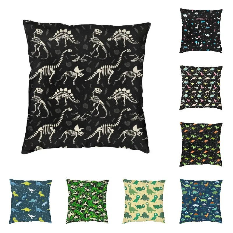 

Dinosaur Fossils Cushion Covers 45x45 Polyester Dino Skeleton Throw Pillow Case for Sofa Car Square Pillowcase Home Decorative