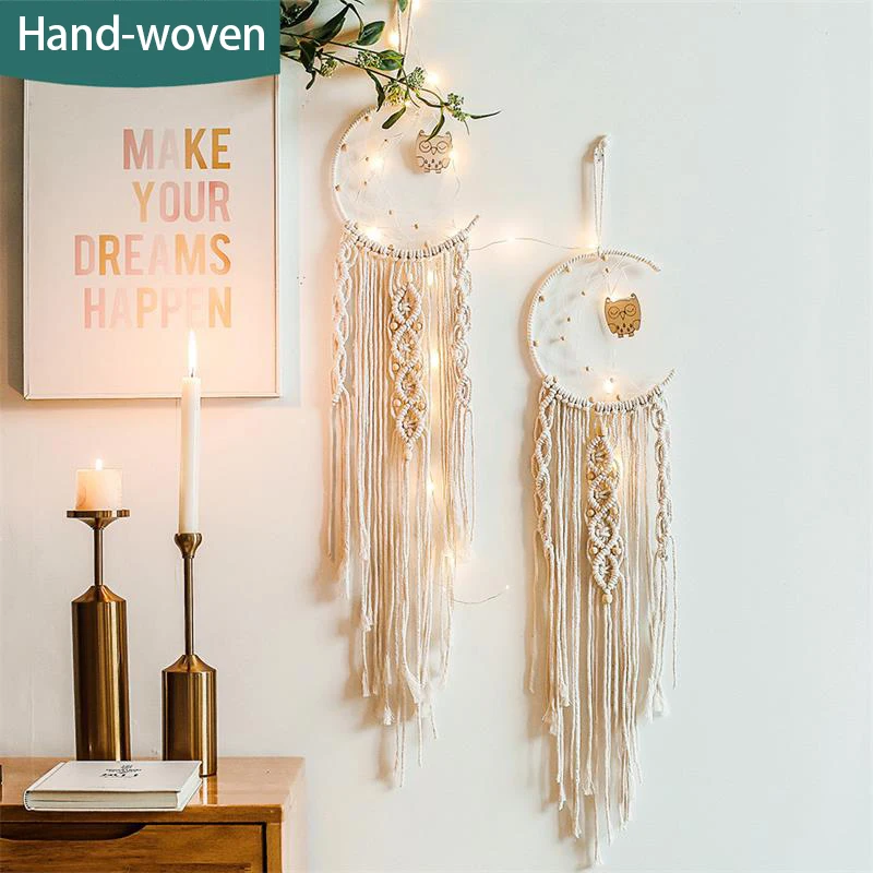 

Nordic Moon Owl Macrame Wall Hanging Tapestry Hand Woven Tassel Dreamcatcher Tassel Dream Catchers Pendant Gift Home Decoration