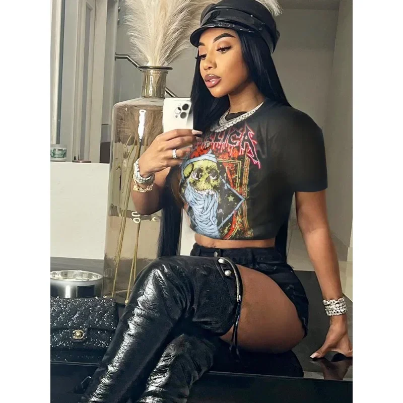 Футболка женская Свободная с графическим принтом модный топ круглым вырезом и