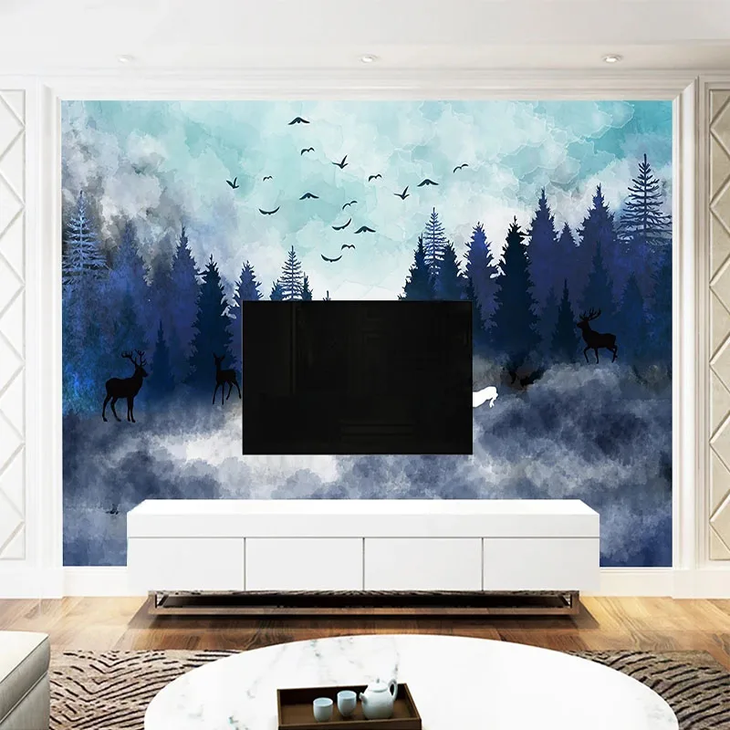 

Custom 3D Nordic Forest Oil Painting Landscape Background Wall Mural Wallpaper Papel De Parede Tapety Art Fresco Home Décor Art