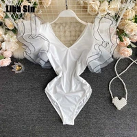 liba sin women summer dance clothes 2020 new foreign style multi layer lotus leaf flying sleeves sexy niche one piece top