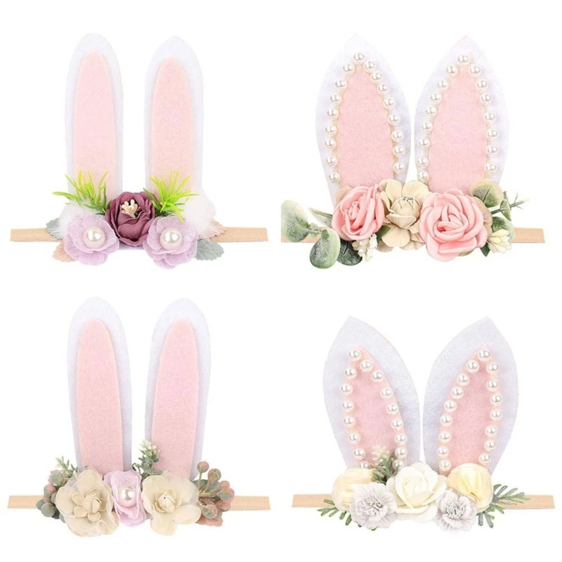

Baby Headband Flower Hairband Cute Bunny Ear Easter Day Elastic Headdress Newborn Photo Props Infant Accessory