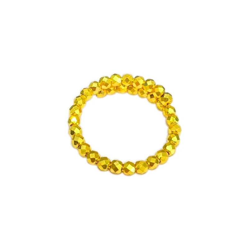 

Solid 999 24K Yellow Gold Ring Beads Ring Can adjustable size Ring For Women 1pcs