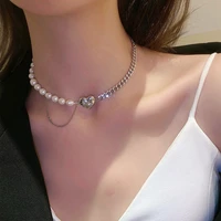 fashion pearl stitching love necklace cold wind collarbone chain choker necklaces jewelry accessories for women