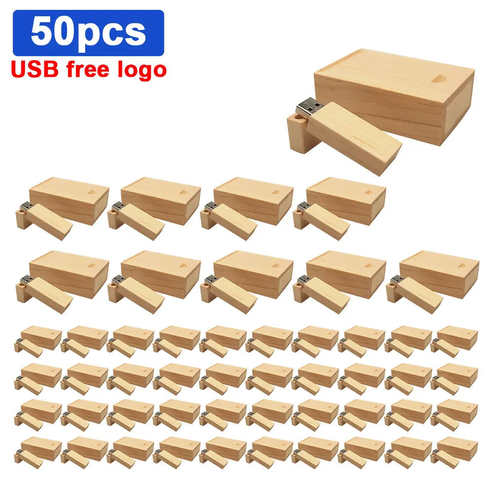 50pcs/lot High Quality Wooden free Logo Engrave Wood USB Flash Drive  8GB 16GB 32GB 64GB wedding Gift Flash Memory Card PenDrive