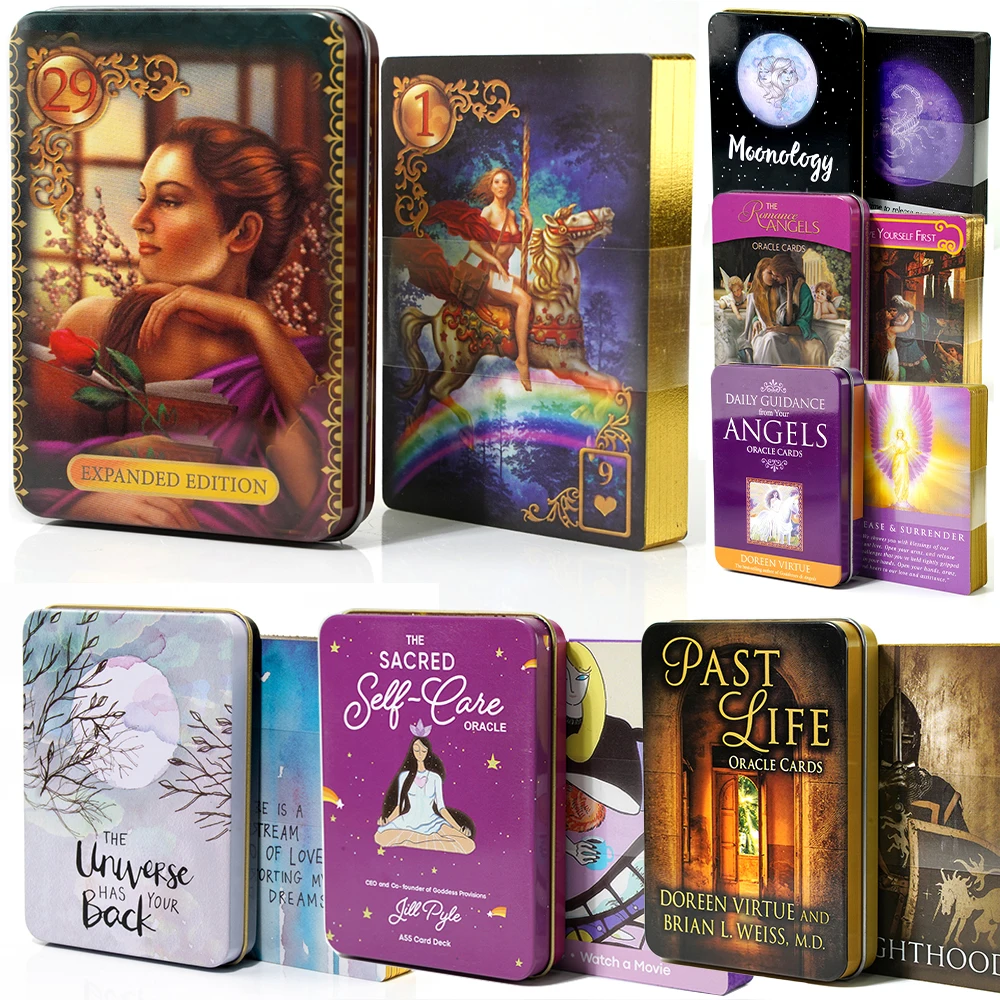 the 44 Romance Angel Oracle Gilded Edge Metal Tin Box Cards Daily Guidance Angels Past Life Oracle the Lenormand
