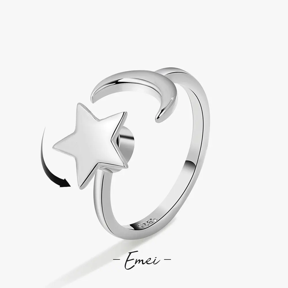

Rotating Star Moon Rings For Women Stainless Steel Anti Anxiety Spinner Star Moon Adjustable Ring Christmas Jewelry Gift BFF