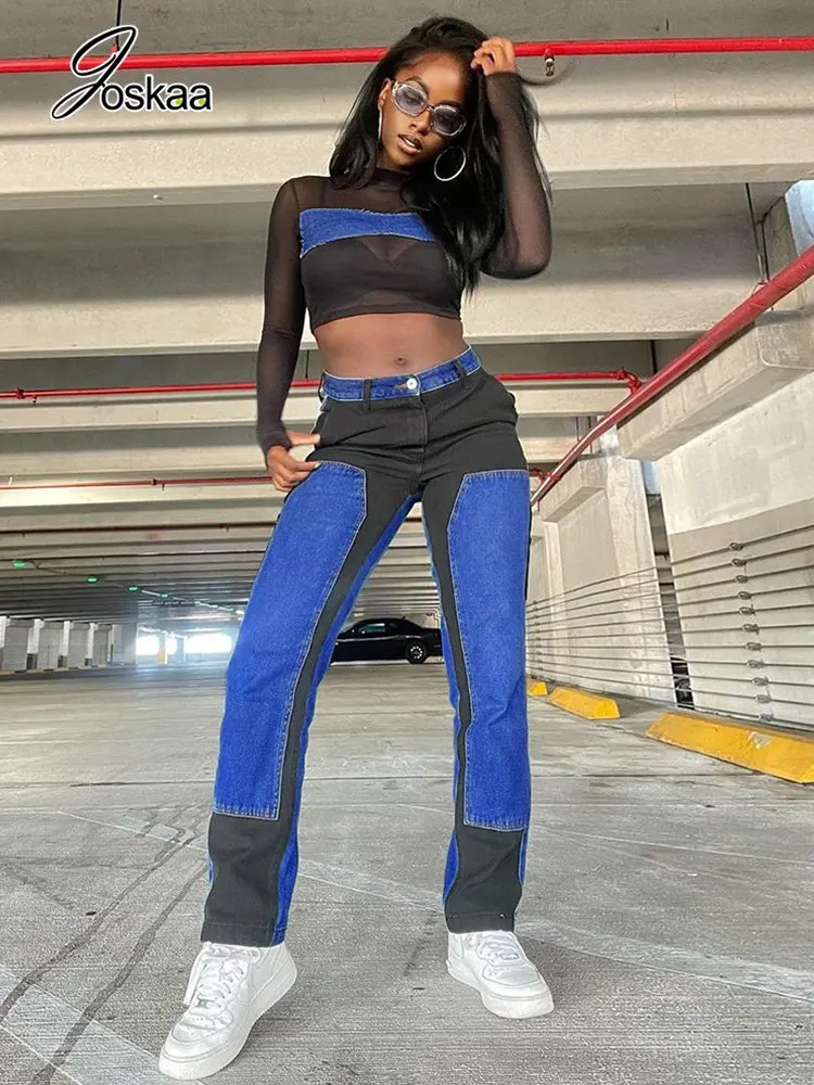 

Женские джинсовые брюки-карго Joskaa, повседневные Прямые брюки-карго со средней талией, модель 2023 года