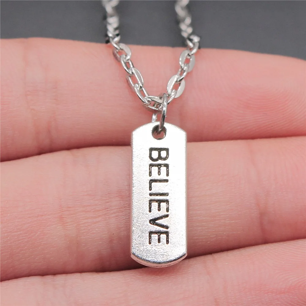 

Dropshipping 2 Colors 21x8mm Believe Pendant Necklace Jewelry For Women
