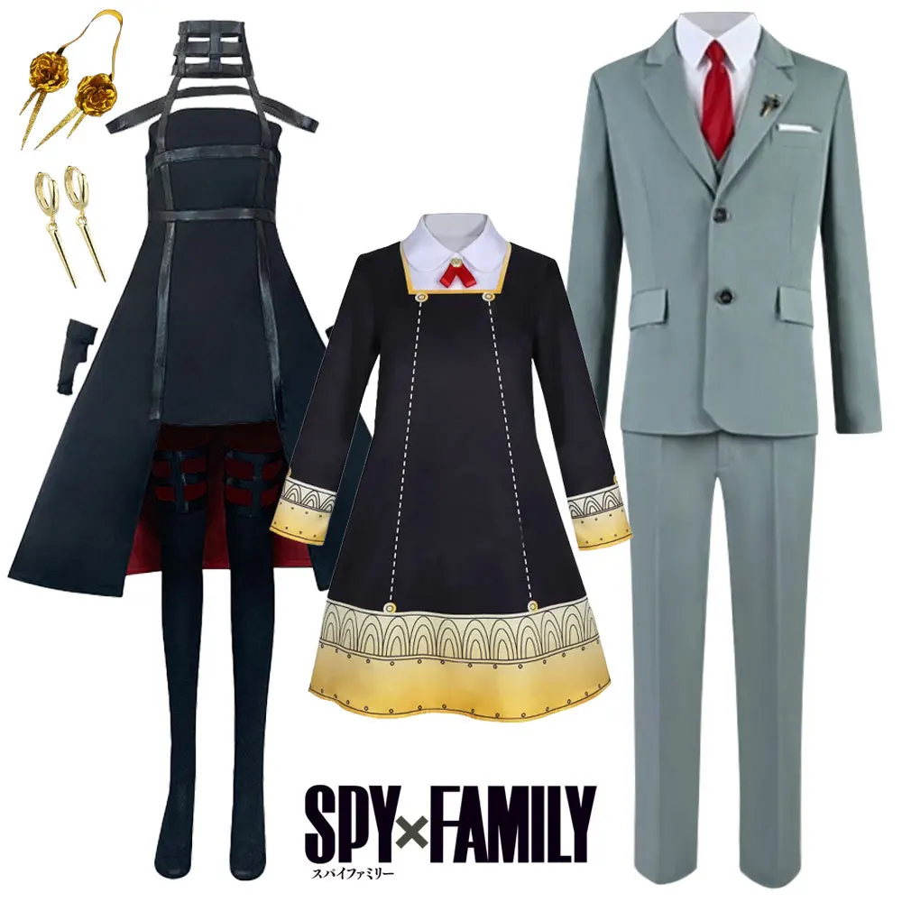 

Anime Spy Family Yor Anya Forger Cosplay Killer Assassin Gothic Halter Black Dress Outfit Cosplay Costume with Leather Stockings
