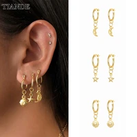 tiande silver color gold plated dangle earrings for women smooth piercing sun moon star hoop drop earring 2022 jewelry wholesale