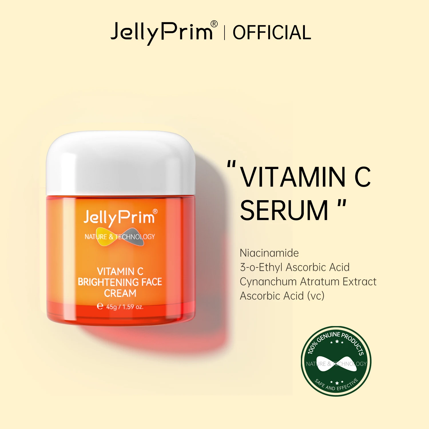 

JellyPrim VC Face Skin Whitening Cream Removes Face Spots Acne Marks Niacinamide Brightening Lightening Facial Creams For Women