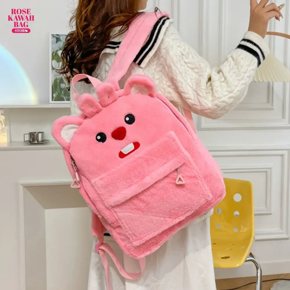 

Kawaii Loopy Plush Backpack Cute Girls Y2K High Quality Contains Little Beaver Doll Cartoon SchoolBag for Children's Backpack