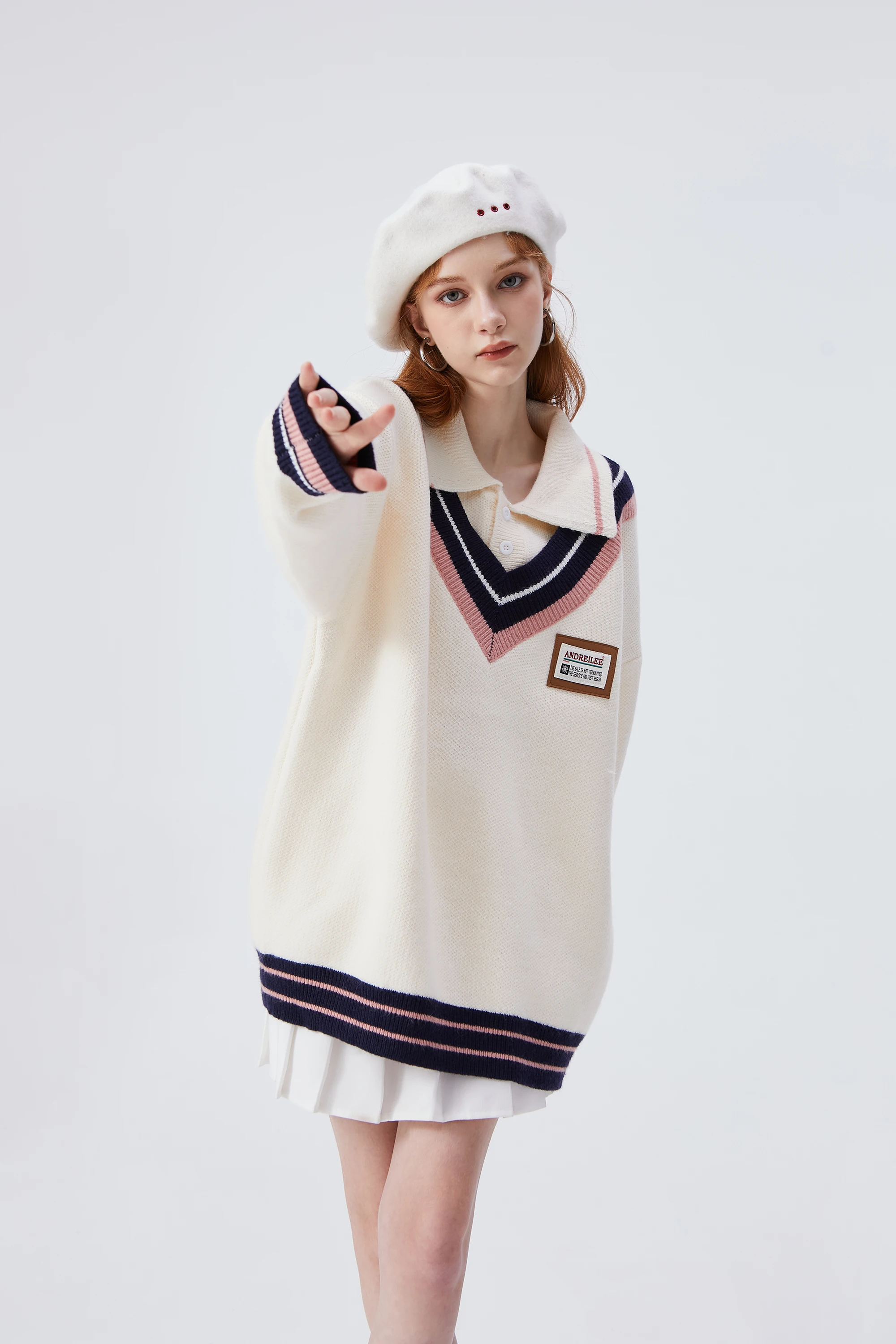 

Sweaters For Women Fashion 2022 Sweet College Style Casual Lovers' Knitwear Turndown Collar Pullover Sweater Z129