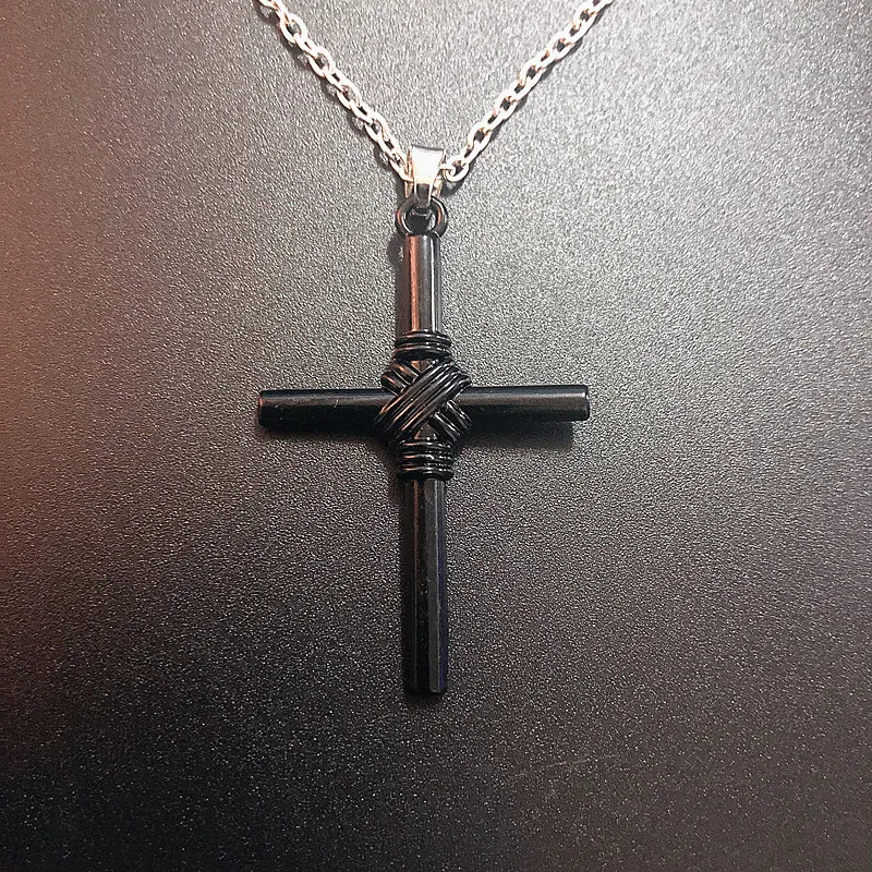 

Fashion charm Gothic Cross High Quality Womens Cross Necklace 50CM Chain Pendant Cross black Color Men's and Women's Gifts